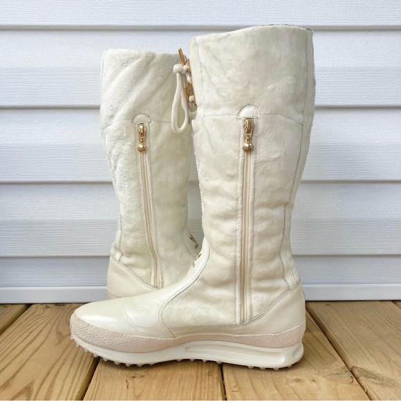 VTG Y2K Adidas Arosa High Tall Fur Leather Boots Ivory White Womens 8 RARE - Picture 5 of 12